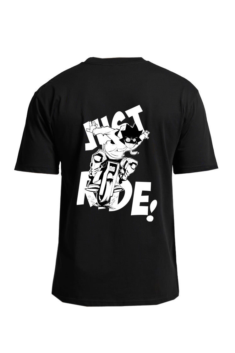 “JUST RIDE” W/COFFEE RUN DUDE EUC TEE Adult
